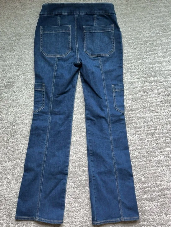 Chico's Dark Blue Pull-On Bootcut Jeans with Cargo Pockets - Picture 2 of 3